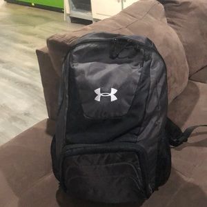Black backpack, single compartment, used once